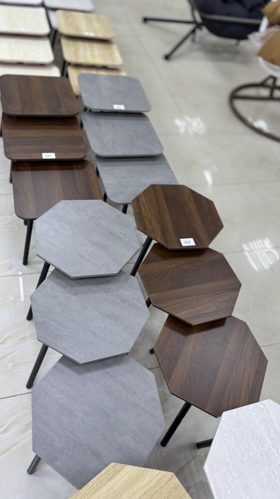 Wooden table set in various colors