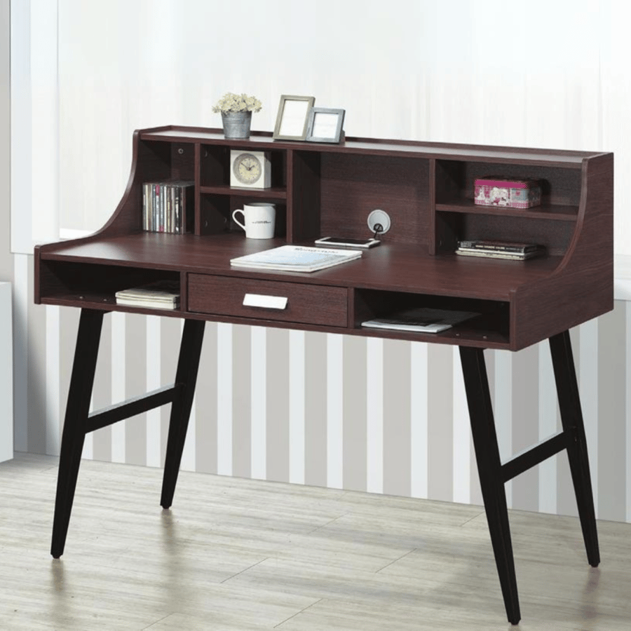 120cm Multi-Shelf Dark Wood Desk