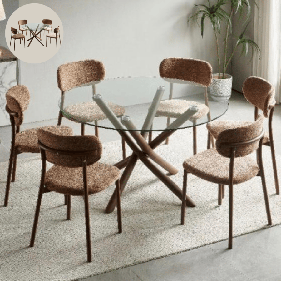 طقم-طاولة-طعام-زجاج-كراسي-بني