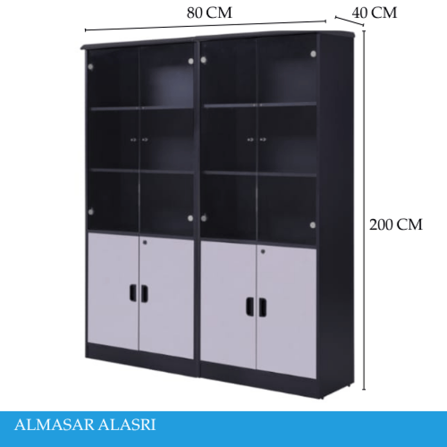 Malaysian gray two-door bookcase