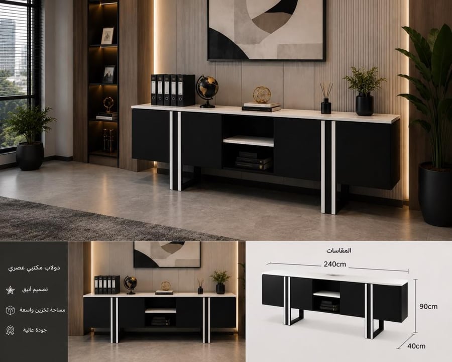 طقم مكتب مدراء عدة مقاسات تصميم مميز لون اسود وابيض