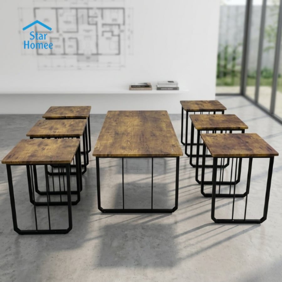 طقم طاولة وسط مع 6 طاولات جانبية تصميم كلاسيك عدة ألوان