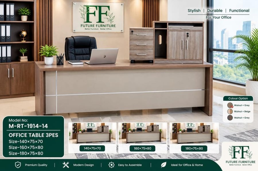 طقم مكتب مع سكرتارية عدة مقاسات وألوان تصميم عصري