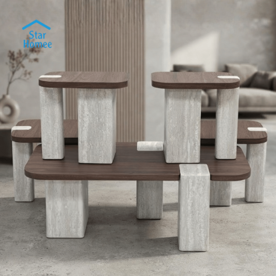 طقم طاولة ضيافة مع 4 طاولات جانبية تصميم حديث عدة ألوان