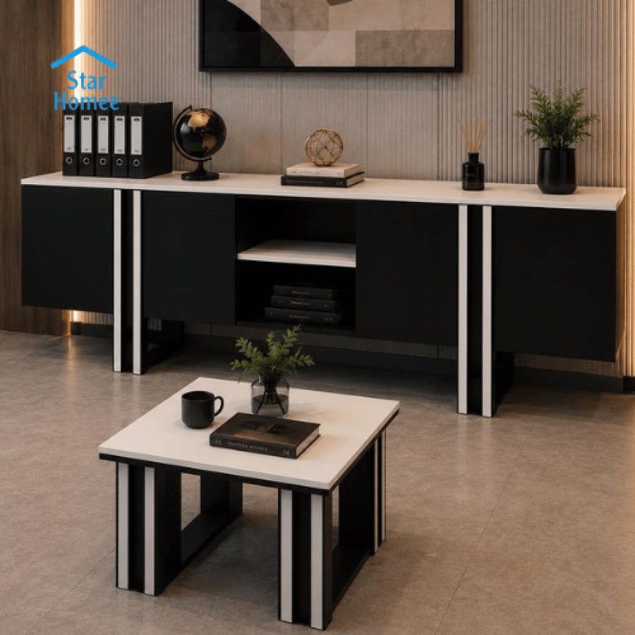 طقم مكتب مدراء عدة مقاسات تصميم مميز لون اسود وابيض