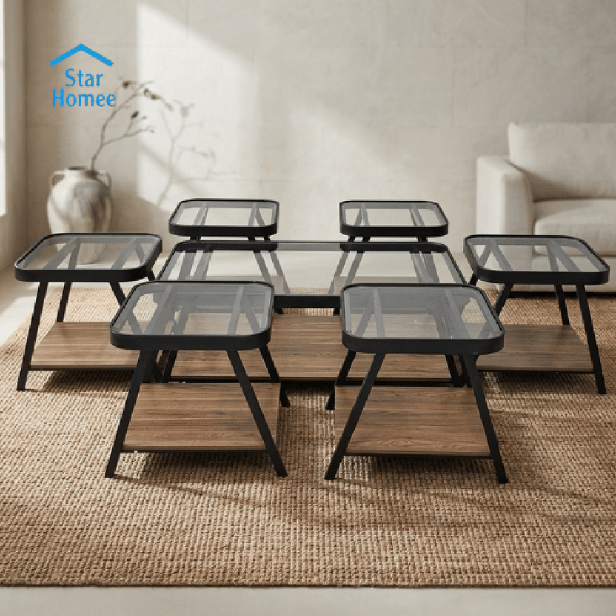 Table set with 6 side tables, classic design, various colors