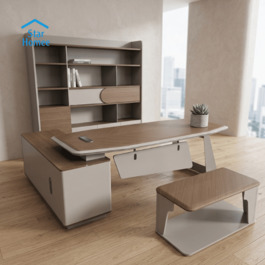 مكتب مدراء 220و240سم مع دولاب وطاولة شاي تصميم عصري