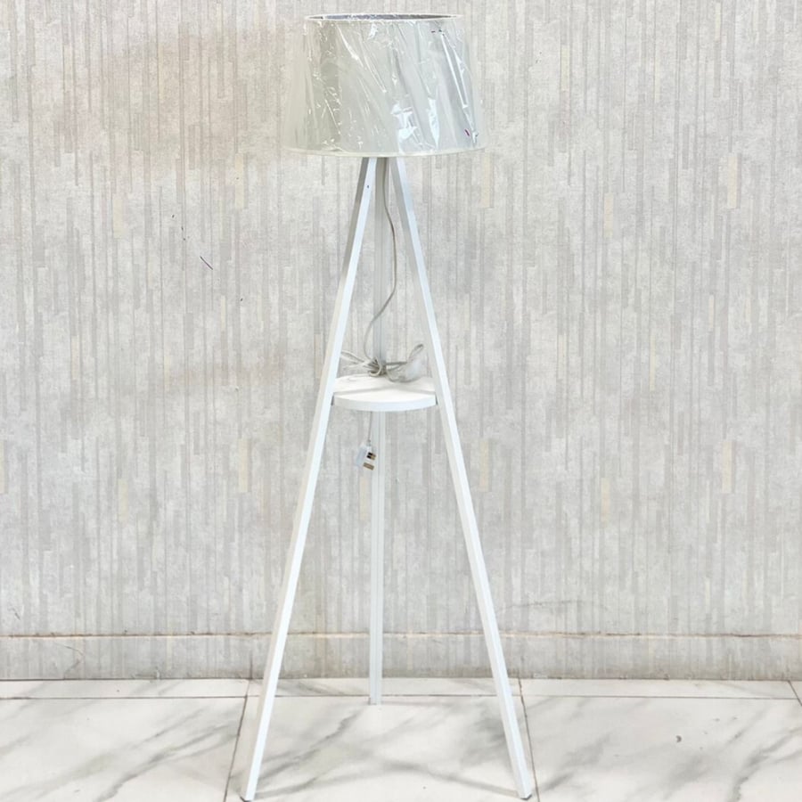 Long Turkish lampshade with shelf, white