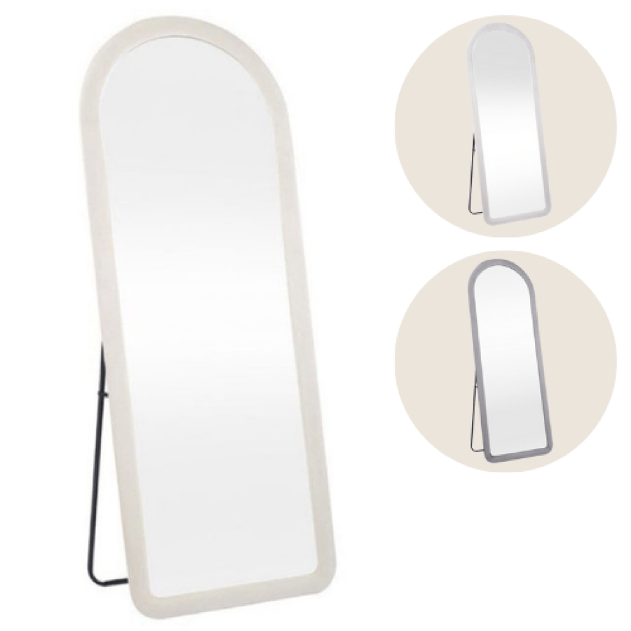 Fabric stand mirrors in various sizes and colors