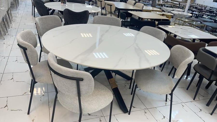 طقم طاولة طعام دائرية مع 6 كراسي مريحة