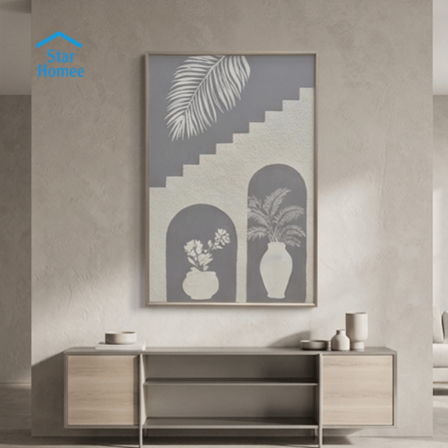 لوحة فنية جدارية مودرن بتصميم نباتي وهندسي 120سم
