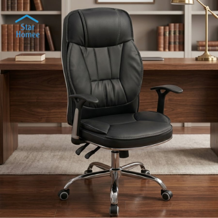 Leather swivel chair with two interlocks, various colors
