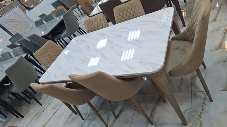 طقم طاولة طعام بديل رخام بيج 6و4 كراسي