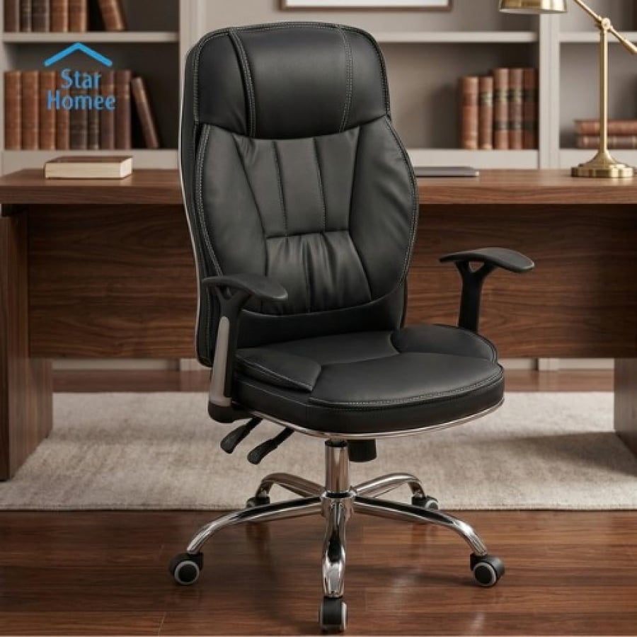 Leather swivel chair with two interlocks, various colors