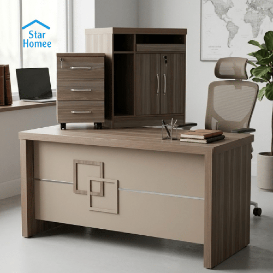 طقم مكتب مع سكرتارية عدة مقاسات وألوان تصميم عملي