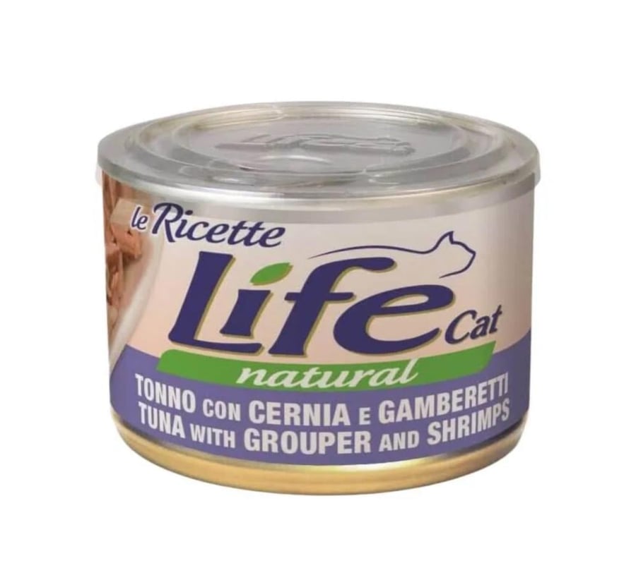 Life Cat Wet Food for Adult Cats with Tuna with Grouper and Shrimp 150g