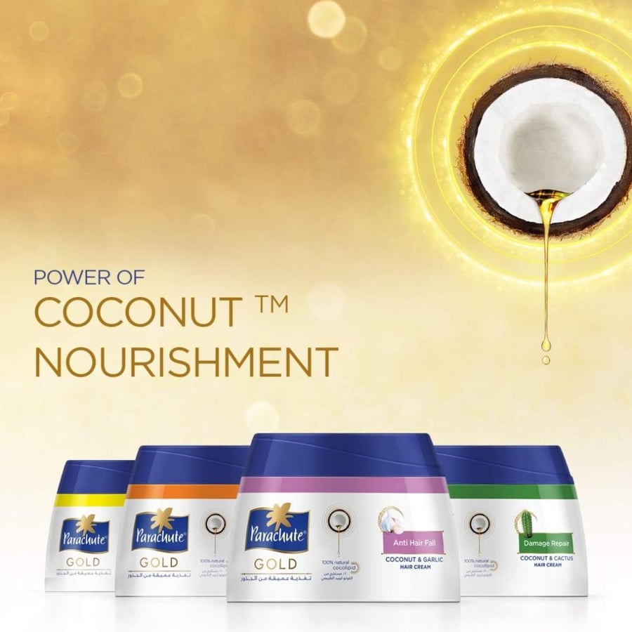 Hair styling cream parachute, natural shine, with coconut and almond, 140 ml