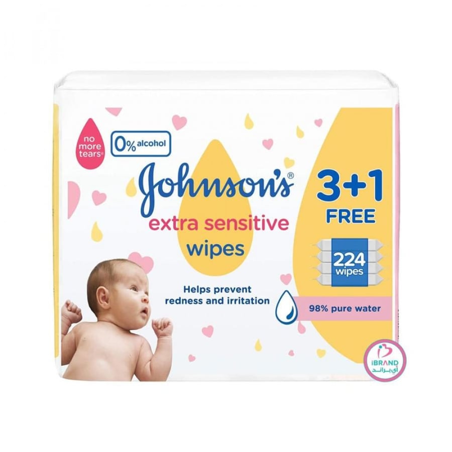 Johnson Sensitive Baby Wipes 56 Pack 3+1 Free