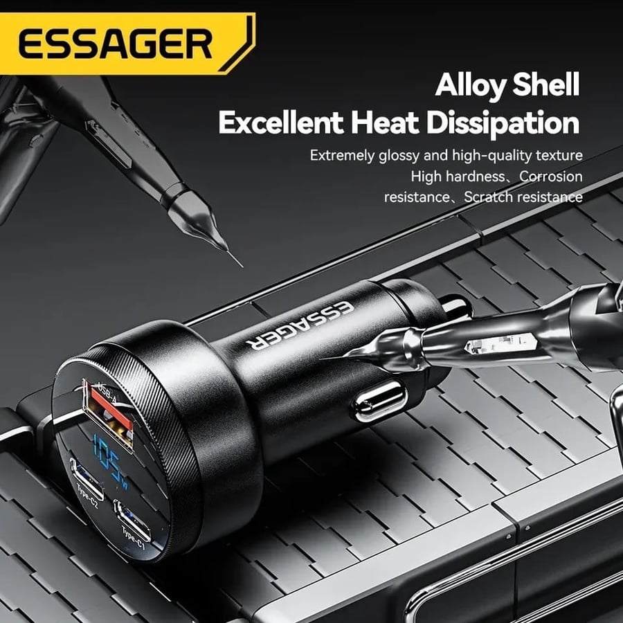 ‏Essager 105W USB شاحن سيارة شحن سريع 4.0 QC4.0 QC3.0 QC SCP PPS PD USB نوع C شحن سريع