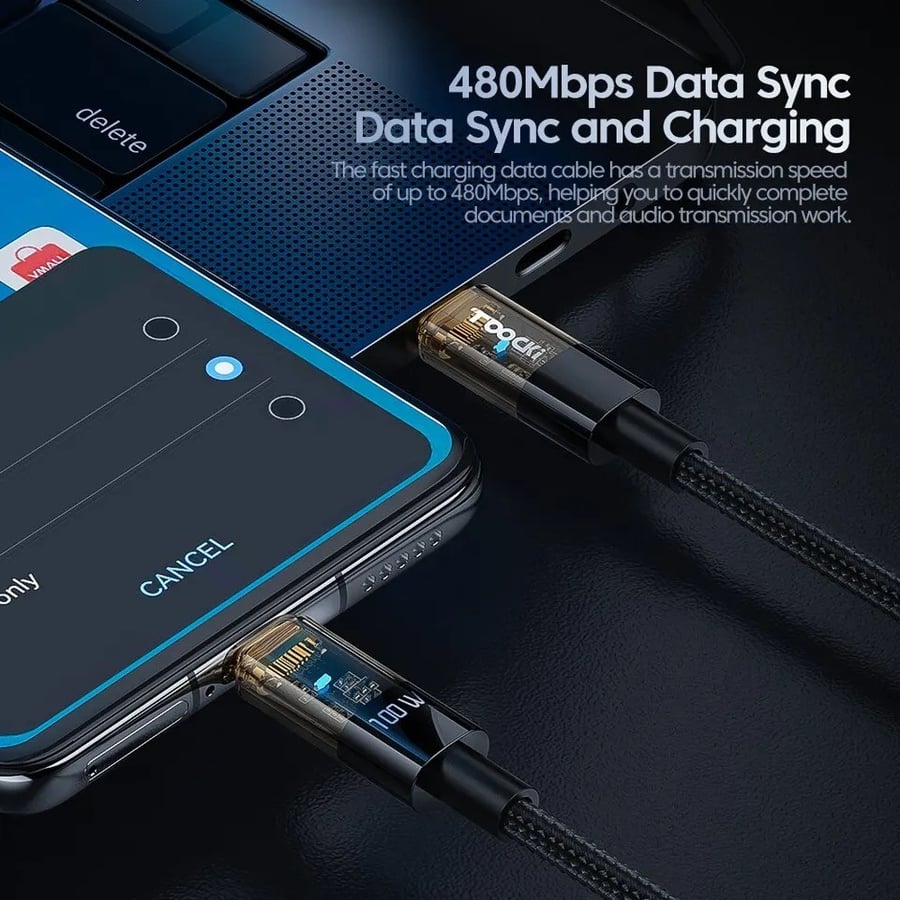 Toocki USB Type C to Type C Cable 100W Car Charger Transparent 45W