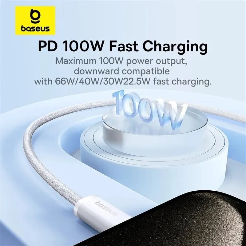 ‏بيسيس 100 واط نوع C إلى USB C كابل آيفون 15 PD شحن سريع شاحن الحبل لماك بوك باد سامسونج شاومي 5A سريع USB C سلك