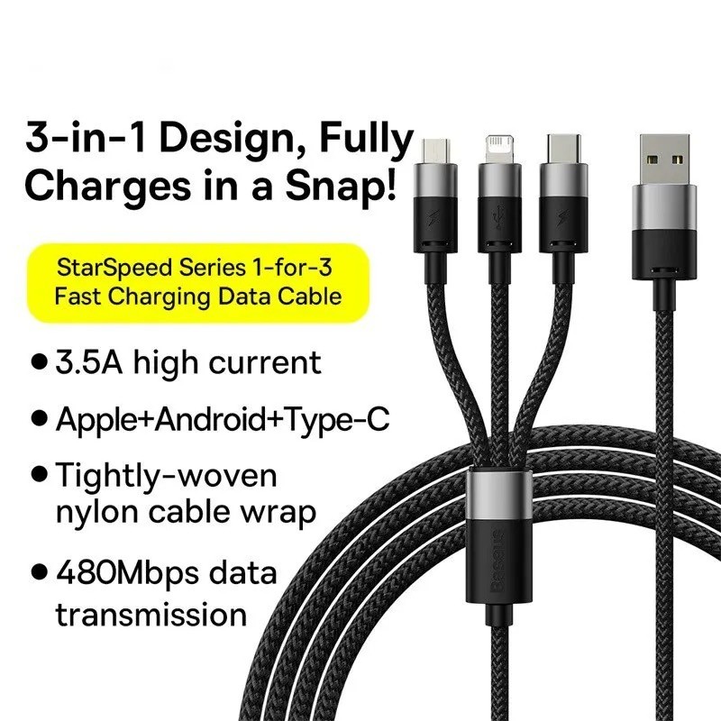 بيسيس 3 في 1 كابل USB Micro USB Type C شاحن سريع كابل بيانات Micro USB Type C
