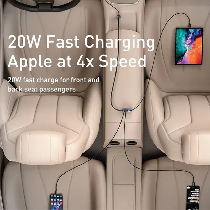 بيسيس 120 واط 4 منافذ PD شاحن سيارة شاحن سريع QC 3.0 PD 3.0 آيفون 14 13 12 سامسونج Type-C شاحن يو اس بي USB شاحن الهاتف