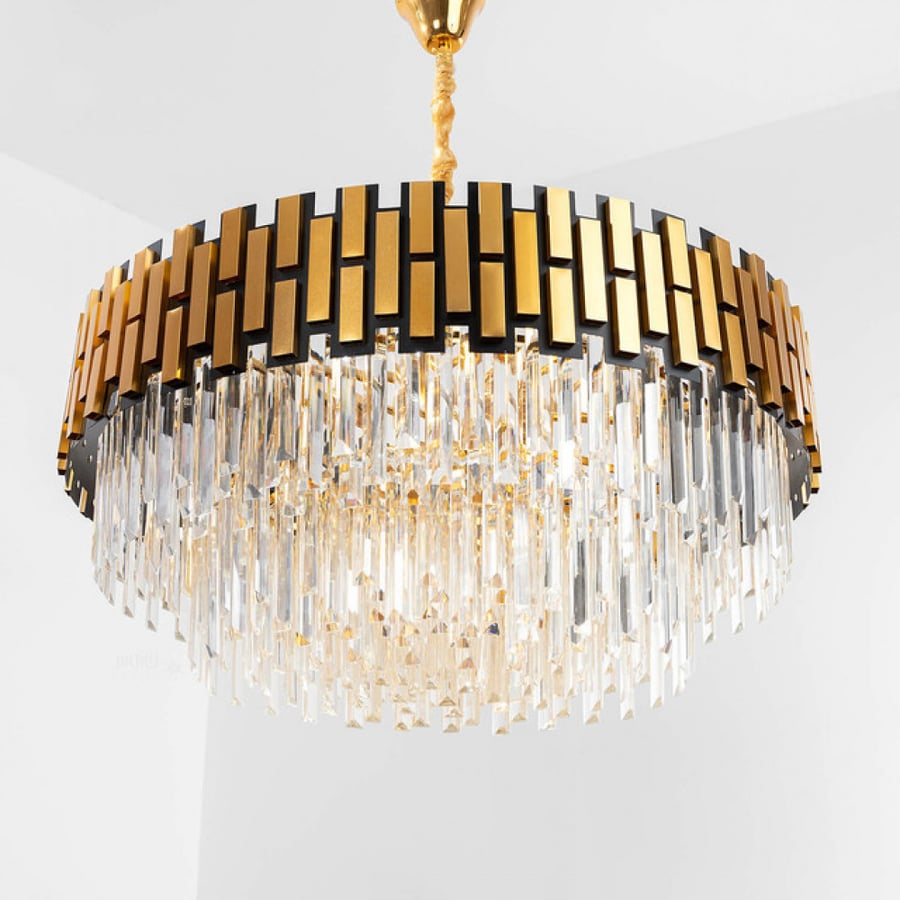 European style crystal round chandelier black gold