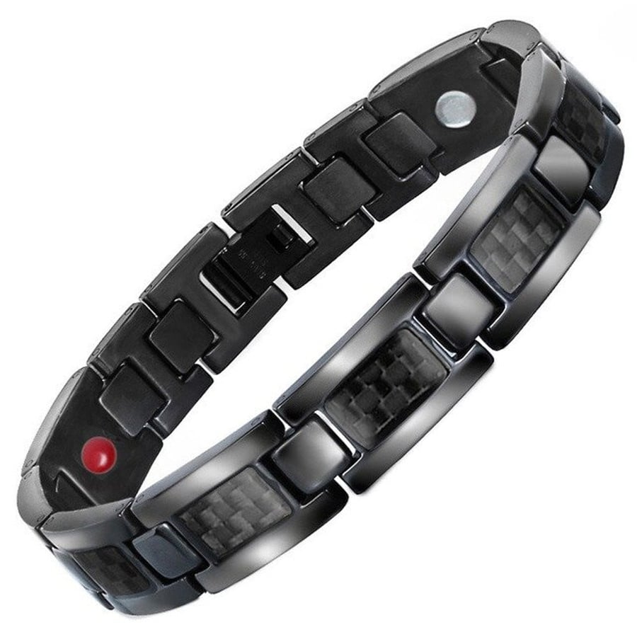 Energy medical bracelet with germanium stone and magnets, titanium coated, black color