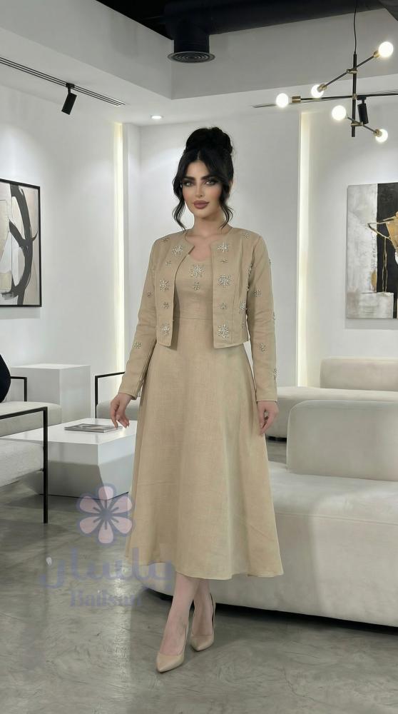 فستان  ميدي بيج مع جاكيت باكمام طويلة