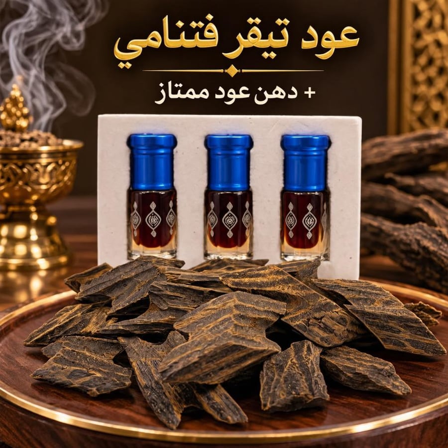 عود تيقر فيتنامي + 3 أرباع تولة دهن عود ممتاز