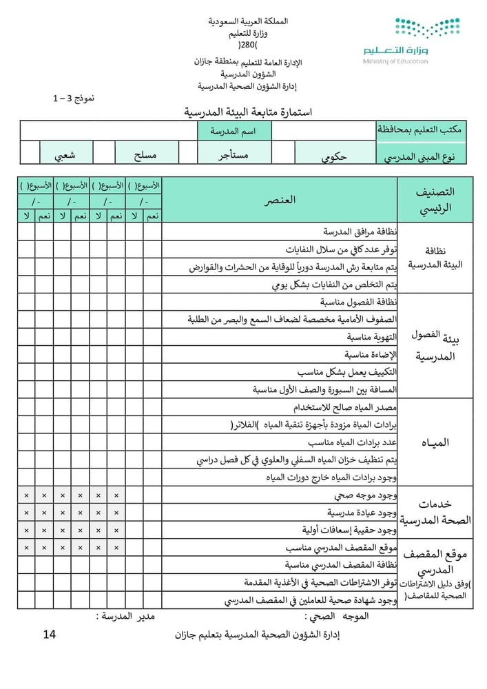 استمارة متابعة البيئة المدرسية بصيغة الوورد