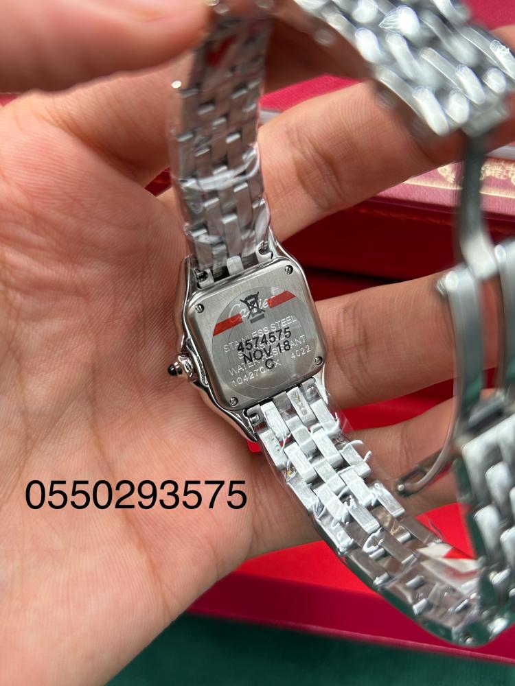ساعة كارتير بانثر فضي ايطار فصوص مقاس 22