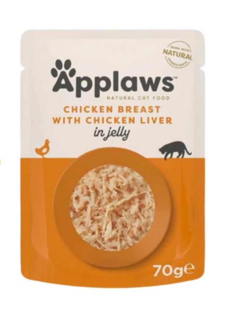 Applaws Cat Wet Food Pouches - Chicken Breast with Liver in Jelly 70g - ابلاوز اظرف طعام رطب للقطط - صدور الدجاج مع الكبد في الجلي 70غ