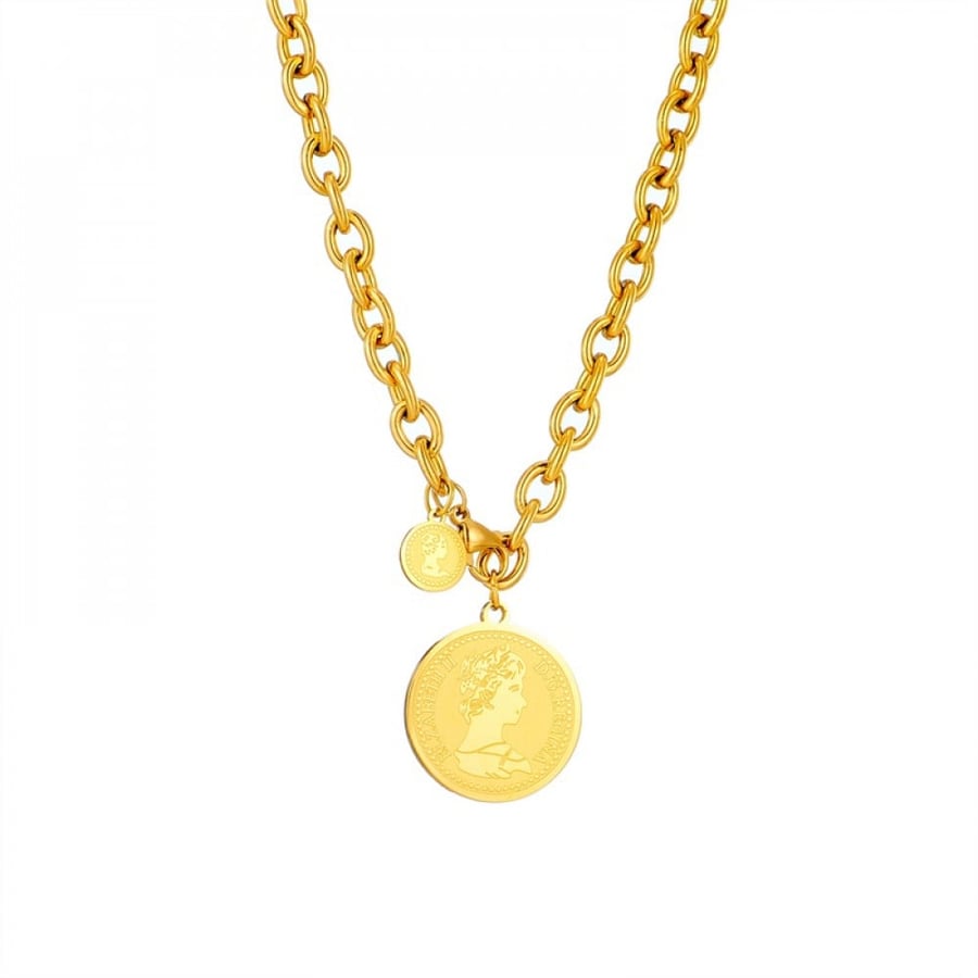 18 karat gold-plated necklace with a coin-shaped pendant
