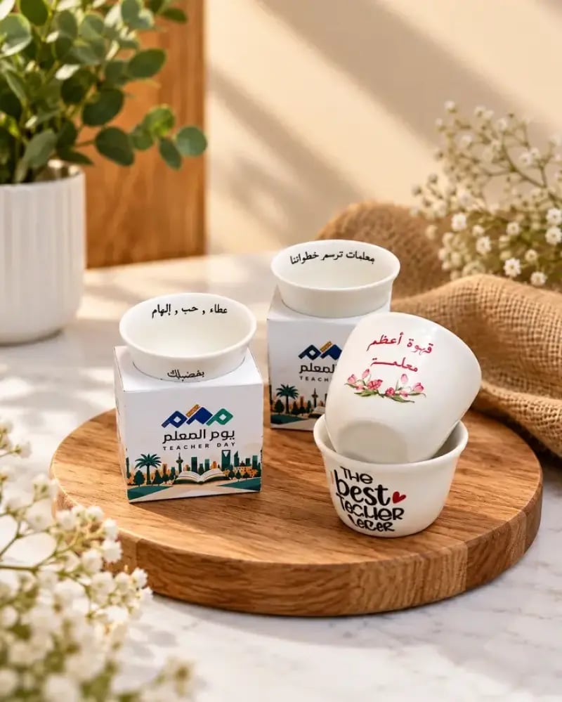 بوكس هدية يوم المعلم مع فنجان قهوة بتصميم أنيق