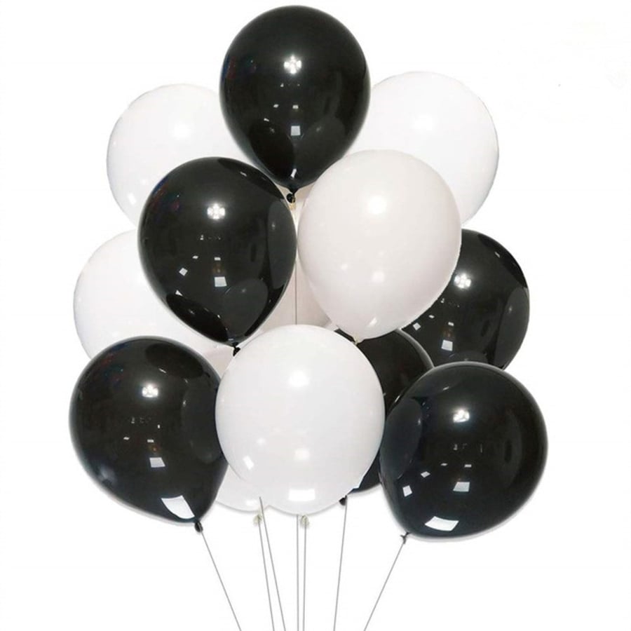 12 بالون ابيض اسود 12 black and white balloons