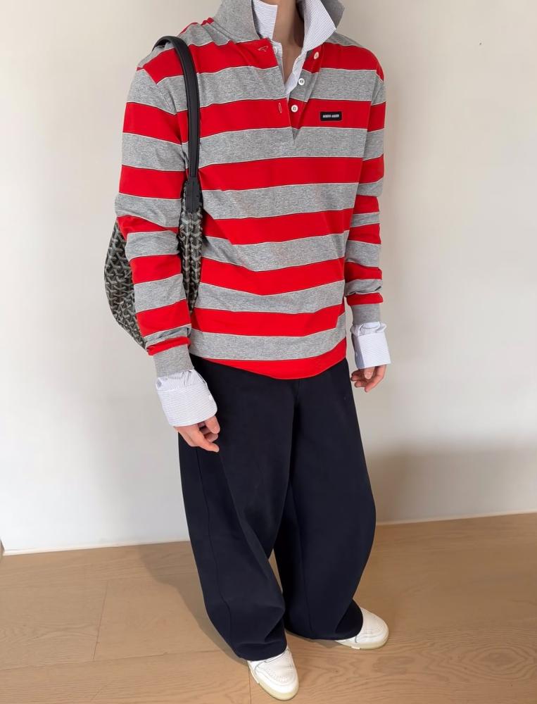 Miu Miu Striped Jersey Polo Shirt Blue / Grey