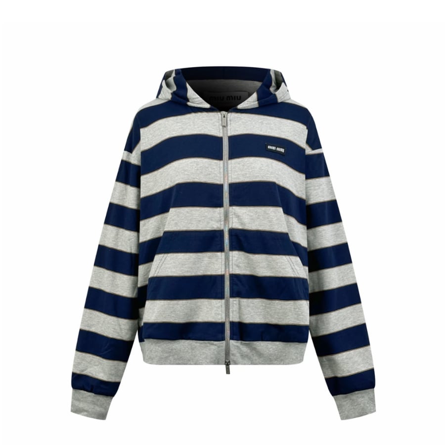 Miu Miu Striped Jersey Hoodie Blue Grey