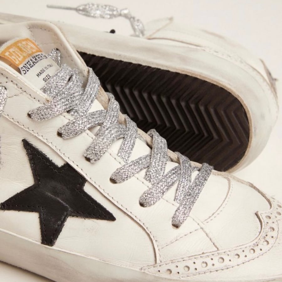 Golden Goose Mid-Star sneakers with laminated heel tab and glittery laces