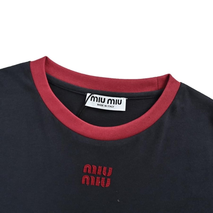 Miu Miu Long-Sleeved Cotton Jersey T-Shirt Blue