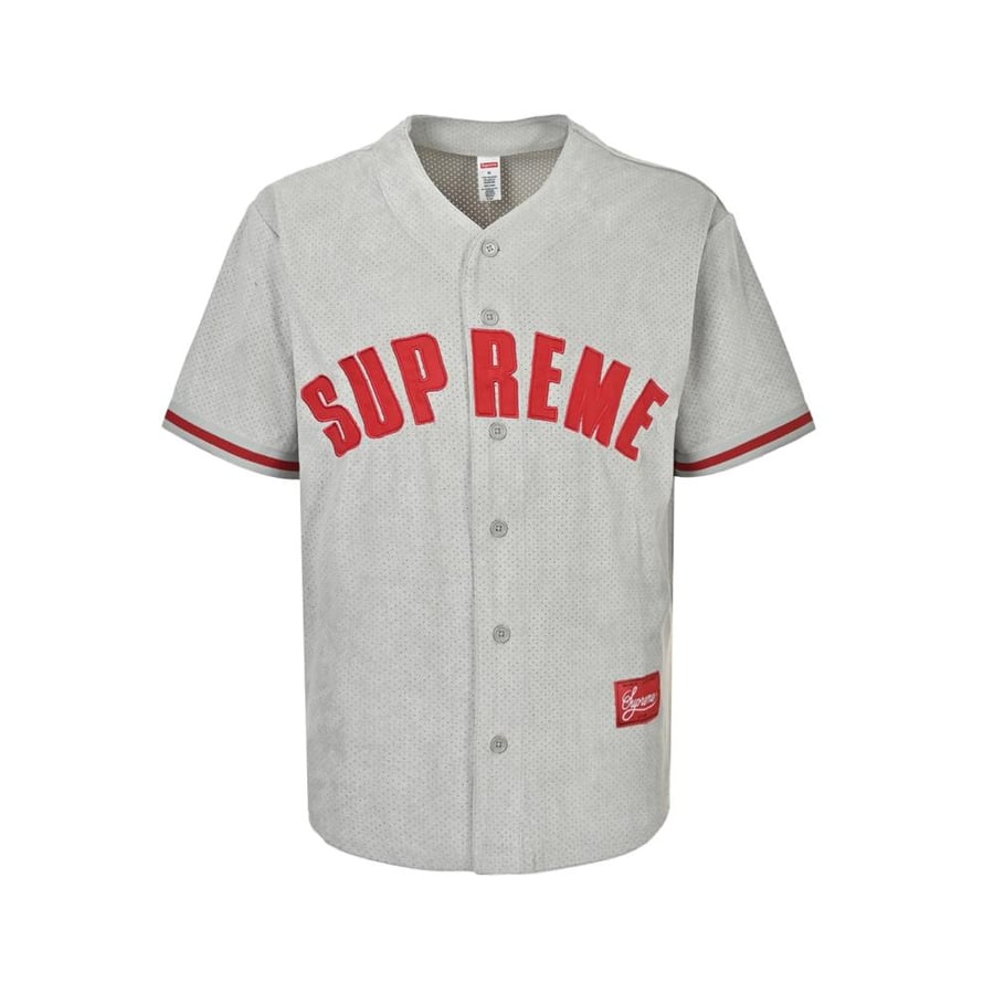 Supreme Ultrasuede Mesh Baseball Jersey Off-White Red SS24