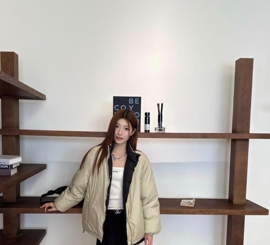 Miu Miu Reversible Technical Pongé Down Jacket Black / Beige