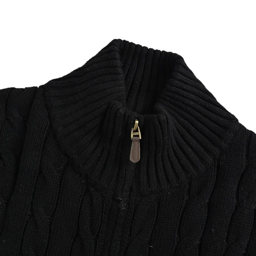 Polo Ralph Lauren Cable-Knit Cotton Full-Zip Sweater Black