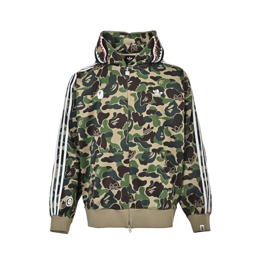 adidas x BAPE Relaxed Fit Track Camo Shark Full-Zip Hoodie Crew Green