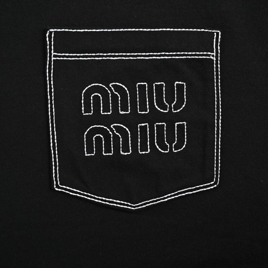 Miu Miu Open-Thread Embroidered Pocket Logo T-Shirt