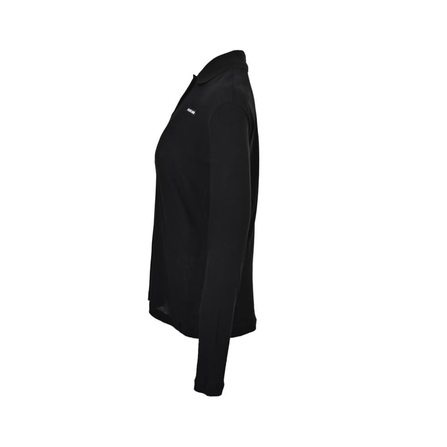 Miu Miu Long-Sleeve Ribbed Jersey Polo Shirt Black