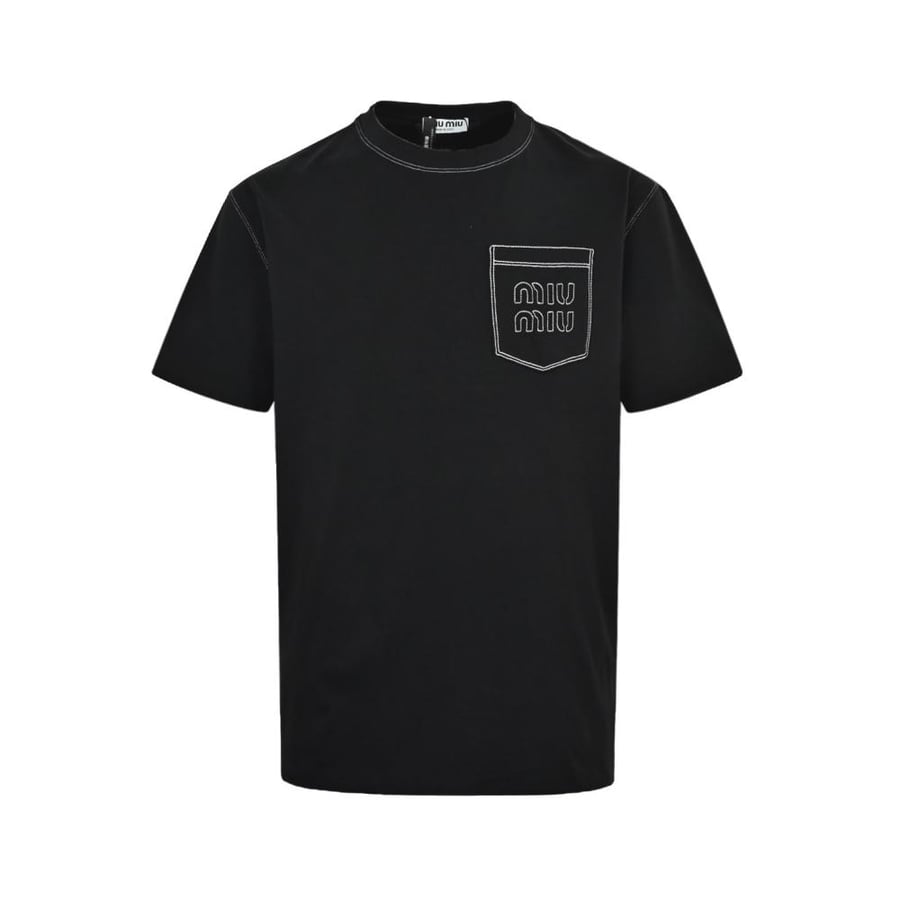 Miu Miu Open-Thread Embroidered Pocket Logo T-Shirt