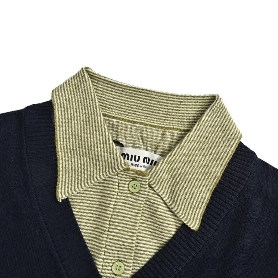 Miu Miu Wool and Cashmere Layered Sweater Navy Blue