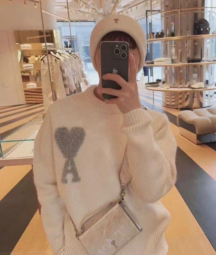 Ami Paris off-white wool crewneck sweater